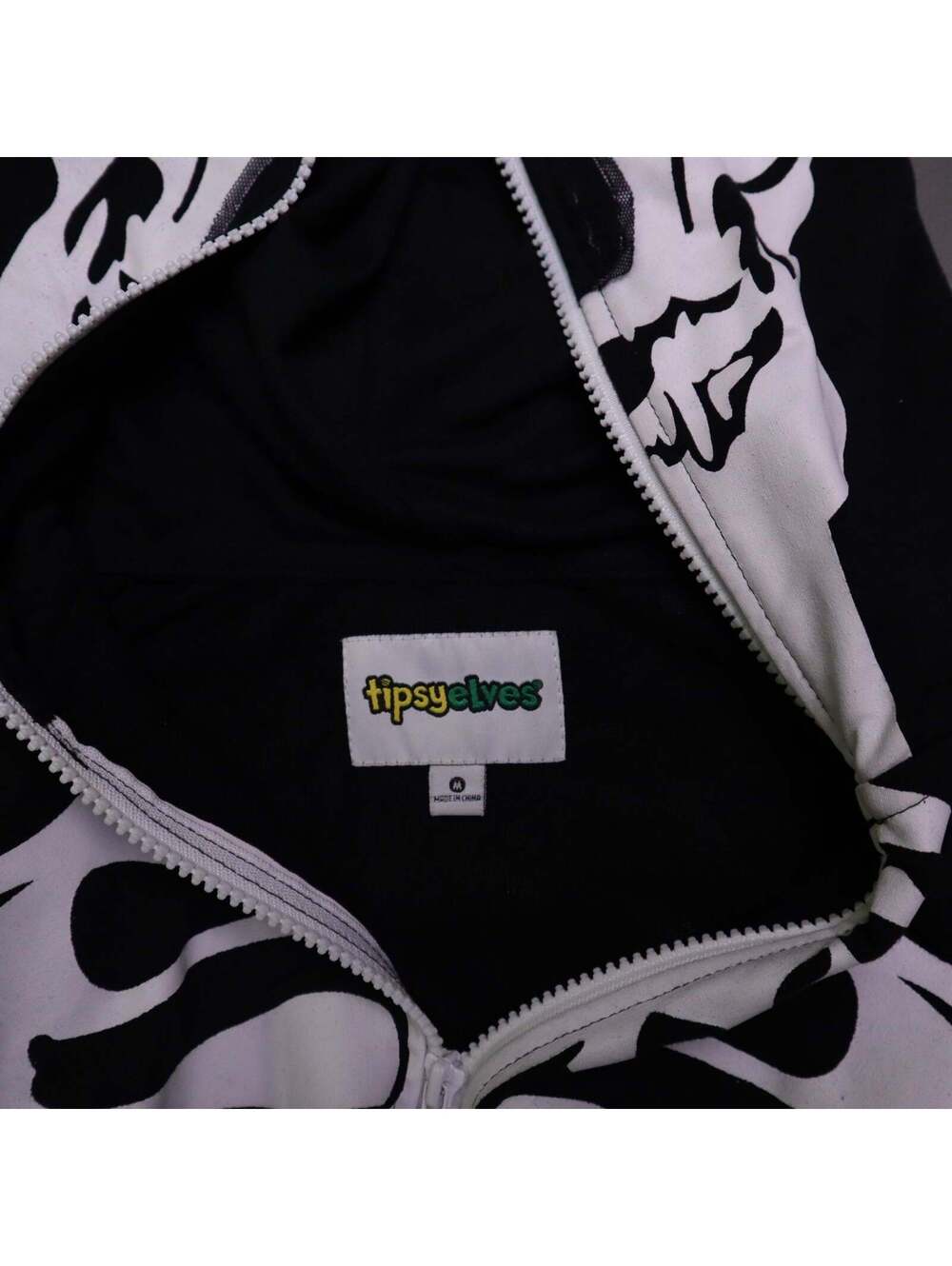 Tipsy Elves Skeleton Jumpsuit Onesie Costume Full Zip Hood Halloween - Picture 10 of 13
